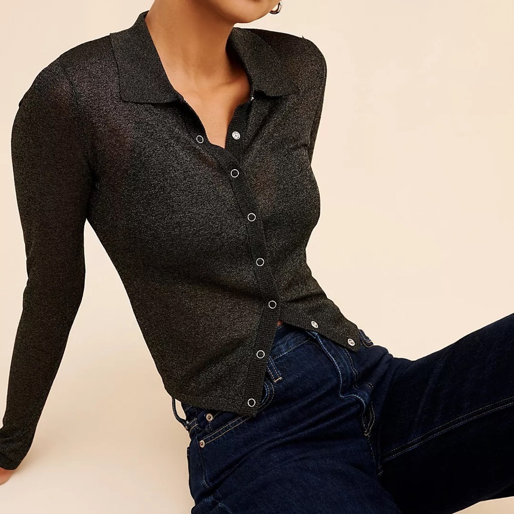 Rolla's Caroline Lurex Knit Sweater black silver sheer size 10/medium